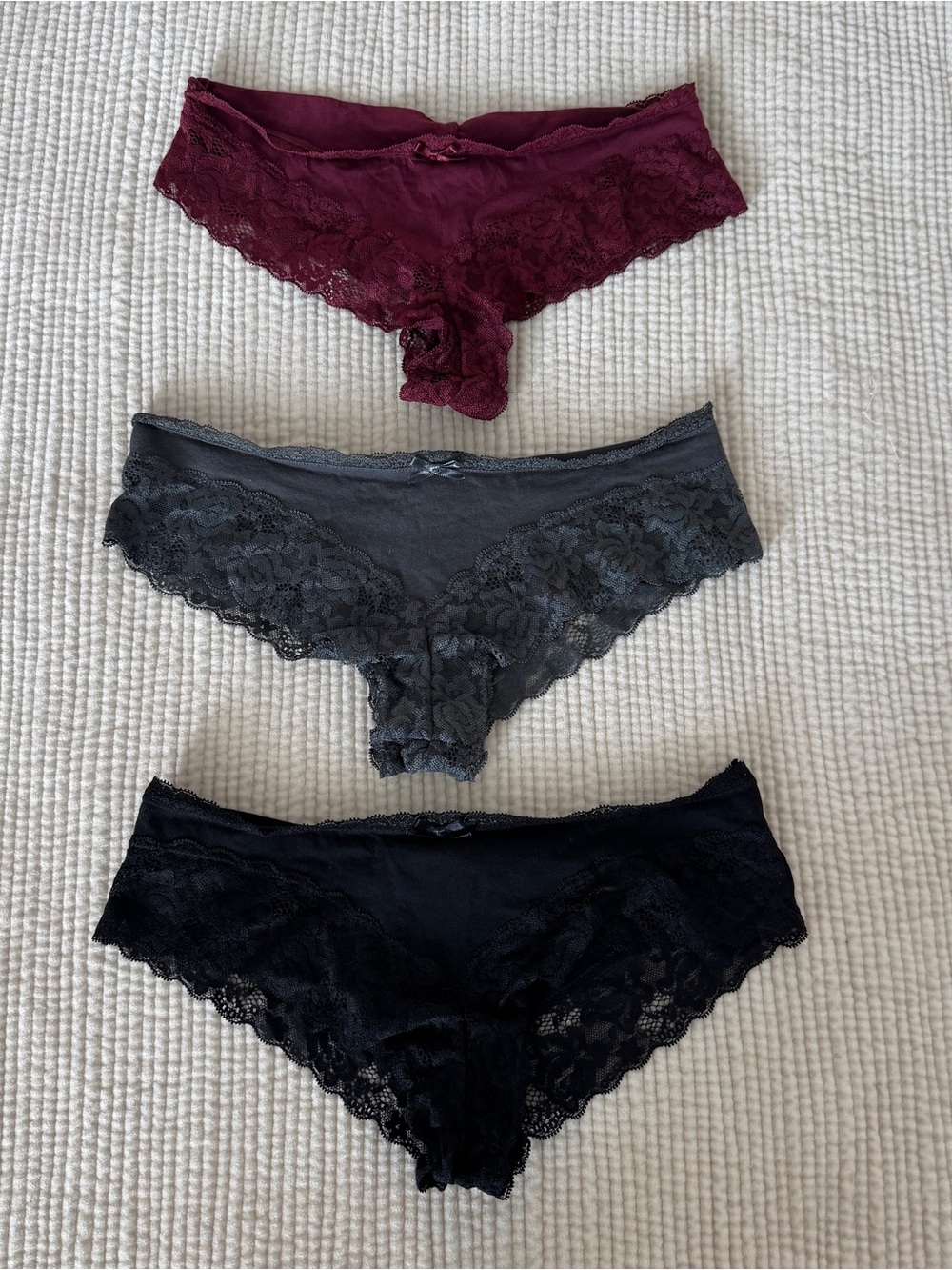 H&M Lace Hipster Panty Set - Burgundy, Gray, Black, Size 36/S